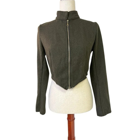 Gothic Punk Military Long Coat Jacket Small Olive Green Convertible Cosplay - Picture 5 of 13